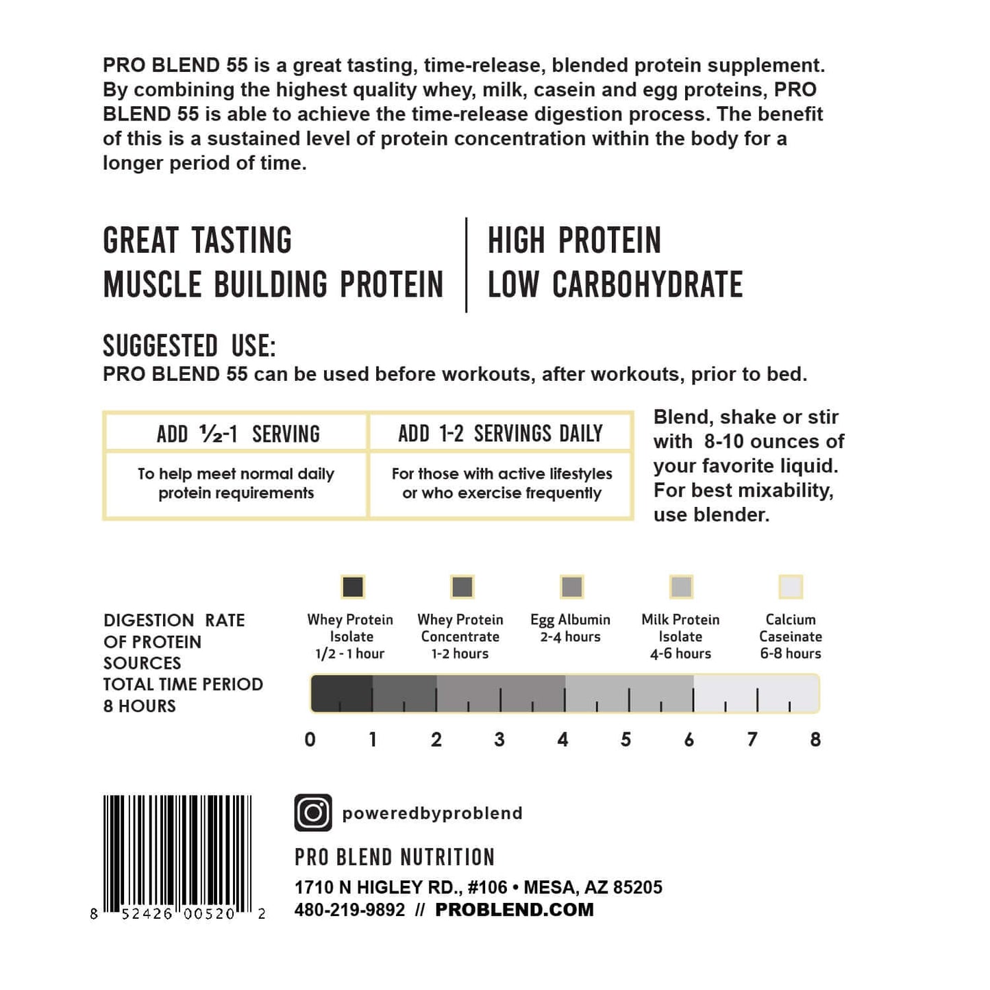 Pro Blend 55 Protein Powder, Vanilla, 5lb