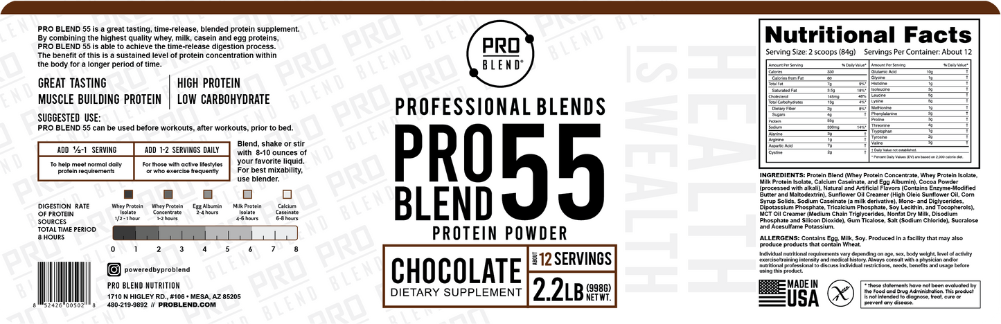 PB 55 Chocolate Protein Powder – 2.2lb, 5lb