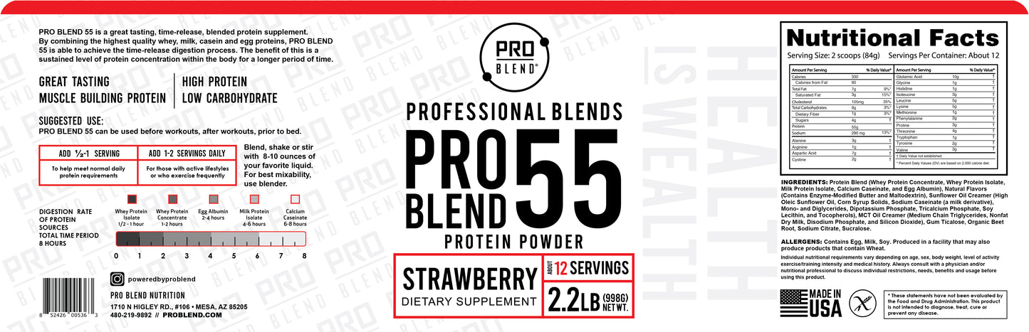 PRO BLEND 55 Protein Powder – Strawberry (2.2 lbs)