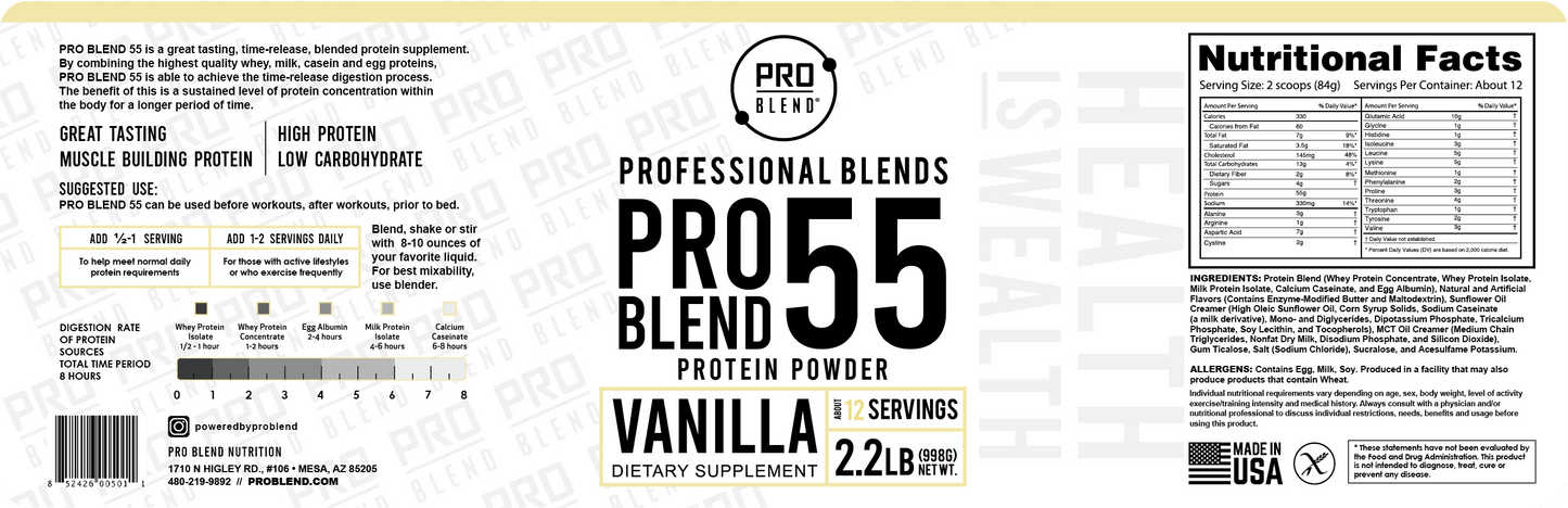 PB 55 Vanilla Protein Powder – 2.2 lb, 5lb