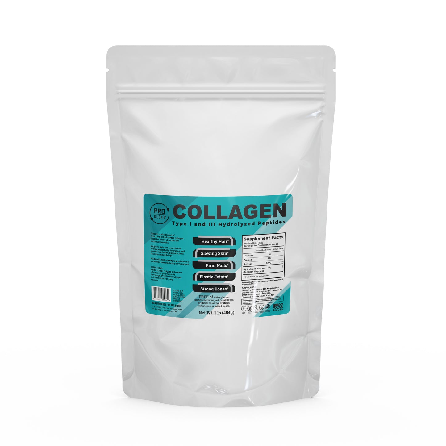 PRO BLEND COLLAGEN, Type I and III Hydrolyzed Peptides 1lb