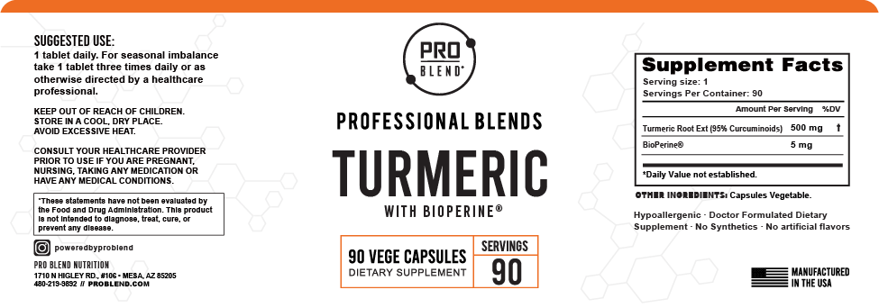 ProBlend Turmeric with BioPerine® – High-potency curcumin for inflammation & antioxidant support (90 vegetarian capsules).