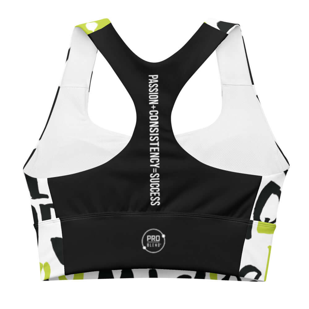 Letter pattern Black/Neon Green women's sports bra PRO BLEND