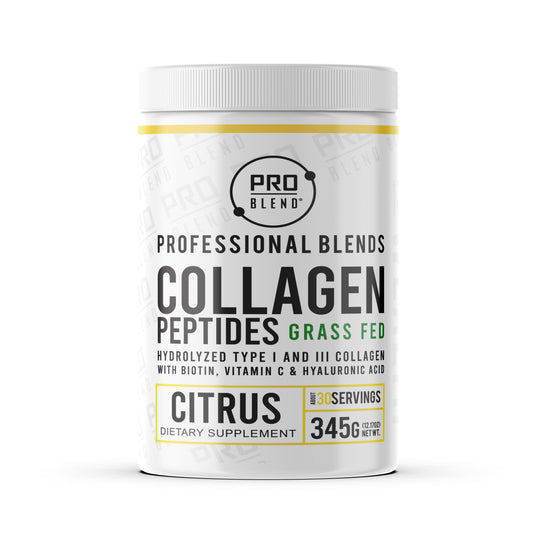 Pro Blend Grass Fed Collagen Peptides - Hydrolyzed Type I & III with Biotin, Vitamin C & Hyaluronic Acid | Citrus Flavor