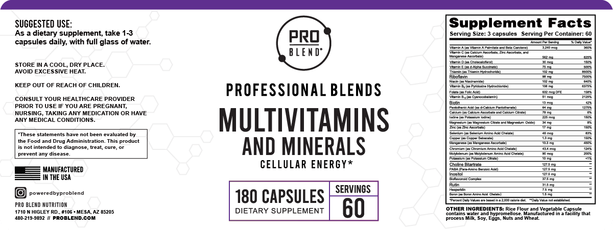 ProBlend Complete Multivitamins & Minerals – Daily essential vitamins & minerals for overall wellness (180 capsules).