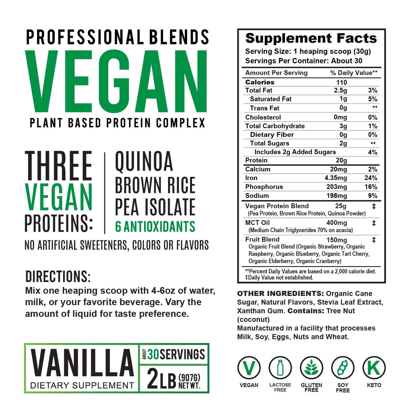 PureBlend: 100% Vegan Plant-Based Protein - Vanilla or Chocolate, 2LB