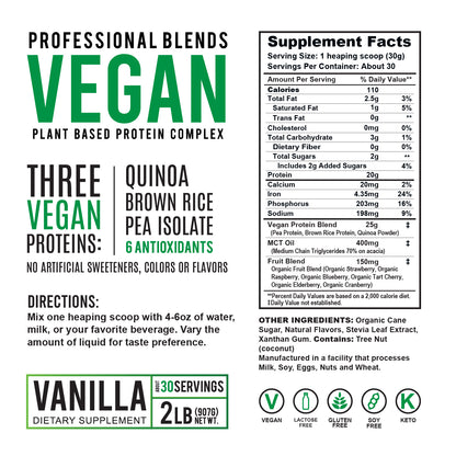 PureBlend: 100% Vegan Plant-Based Protein - Vanilla or Chocolate, 2LB