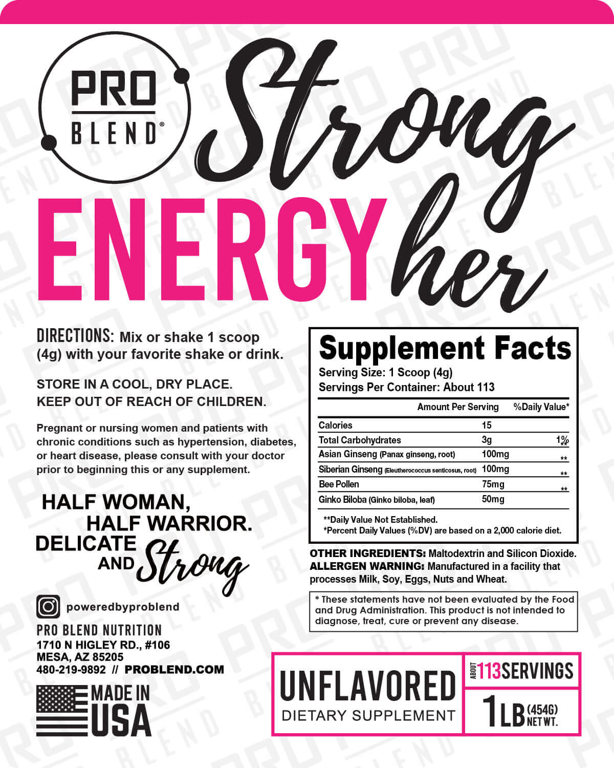 StrongHer Energy Boost – 1lb Unflavored Powder – PRO BLEND