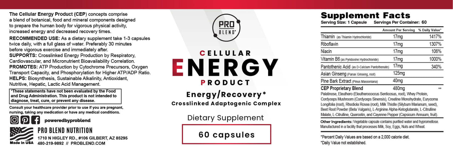 ENERGY Energy/Recovery* Crosslinked Adaptogenic Complex Dietary Supplement, 60 Capsules PRO BLEND