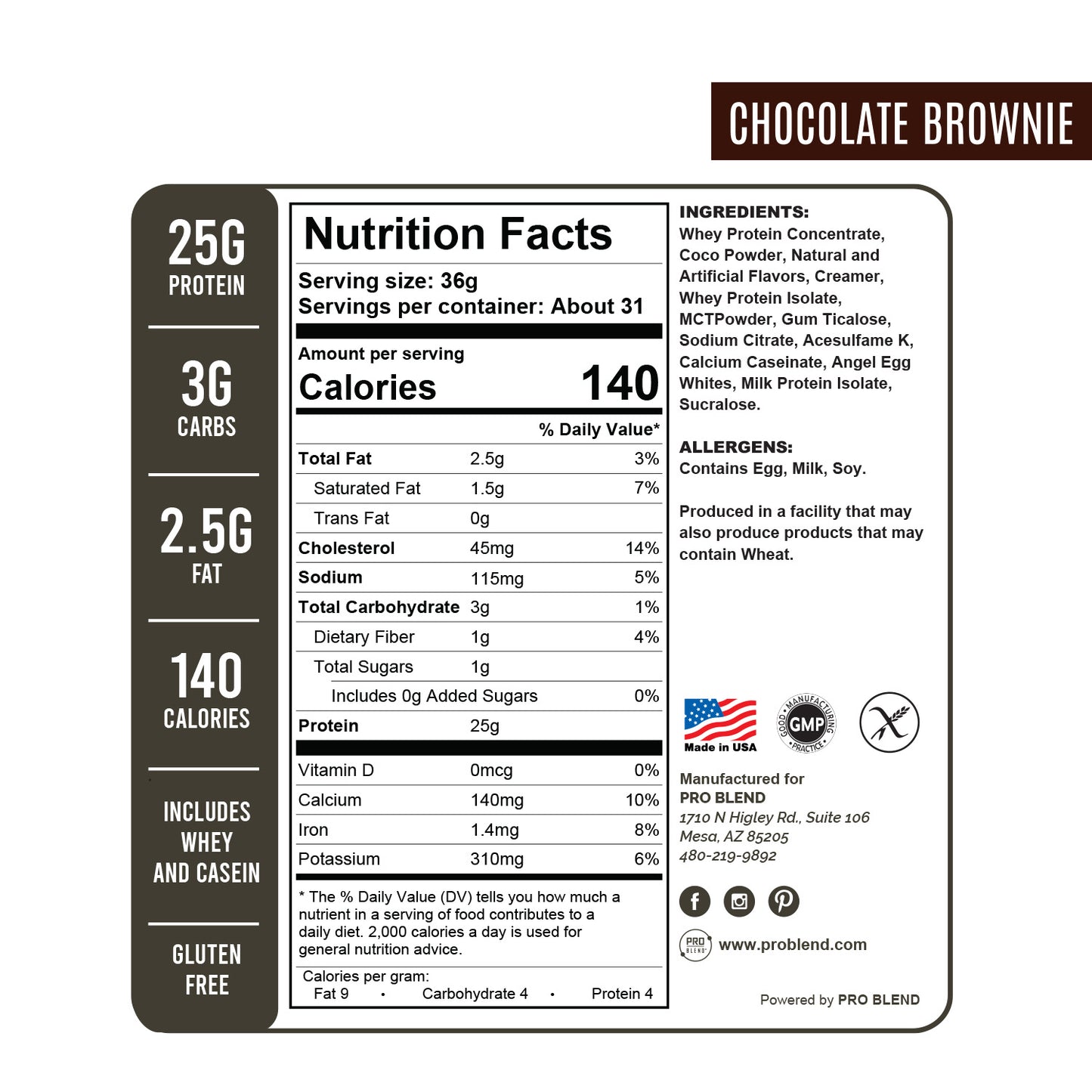 PROTEIN MEAL REPLACEMENT, CHOCOLATE BROWNIE PRO BLEND