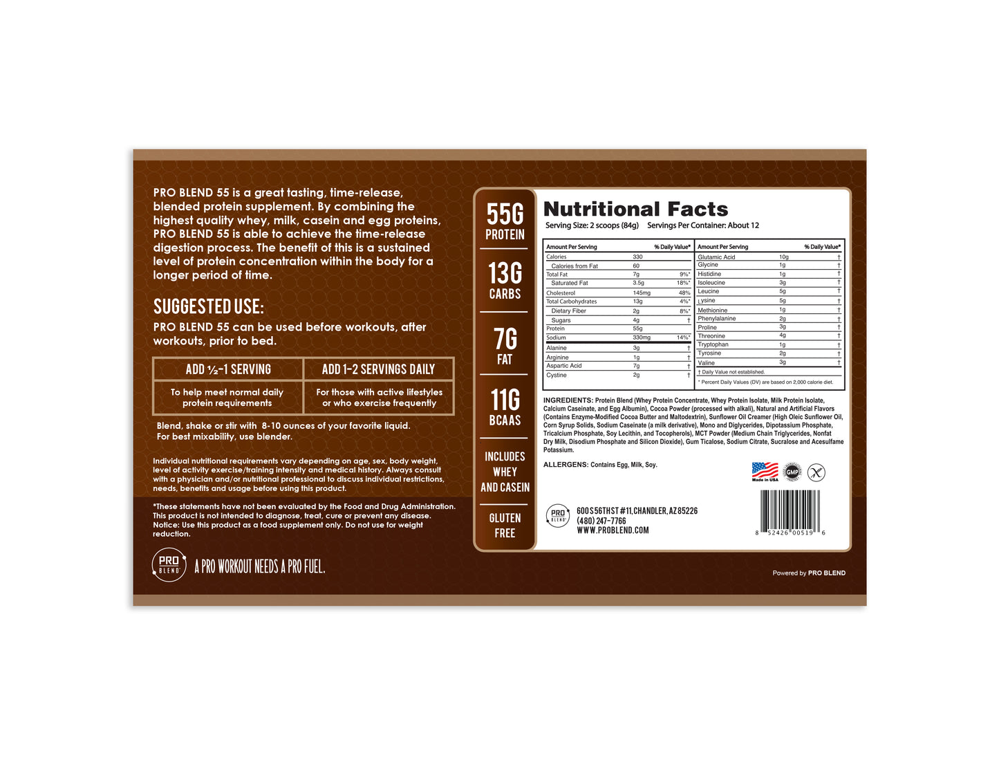 Pro Blend 55 Protein Powder, Chocolate Fudge, 5 lbs PRO BLEND