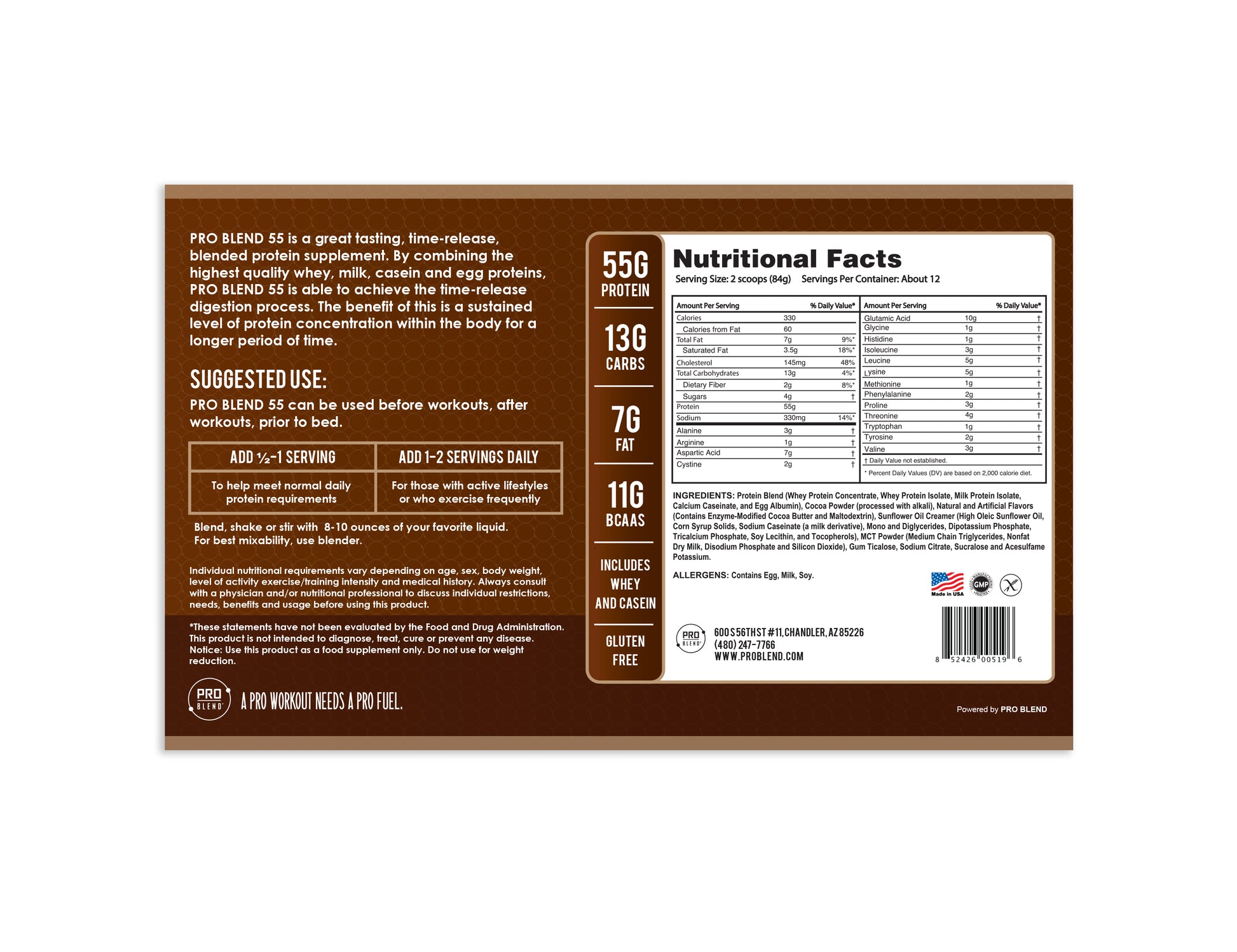Pro Blend 55 Protein Powder, Chocolate Fudge, 5 lbs PRO BLEND