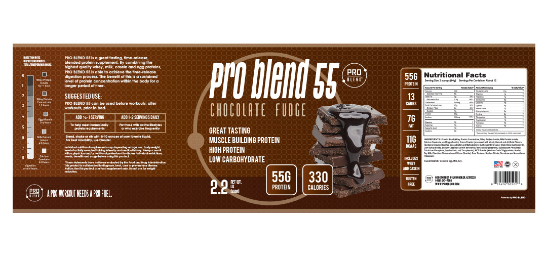 PRO BLEND 55 PROTEIN POWDER, CHOCOLATE FUDGE 2.2lbs PRO BLEND