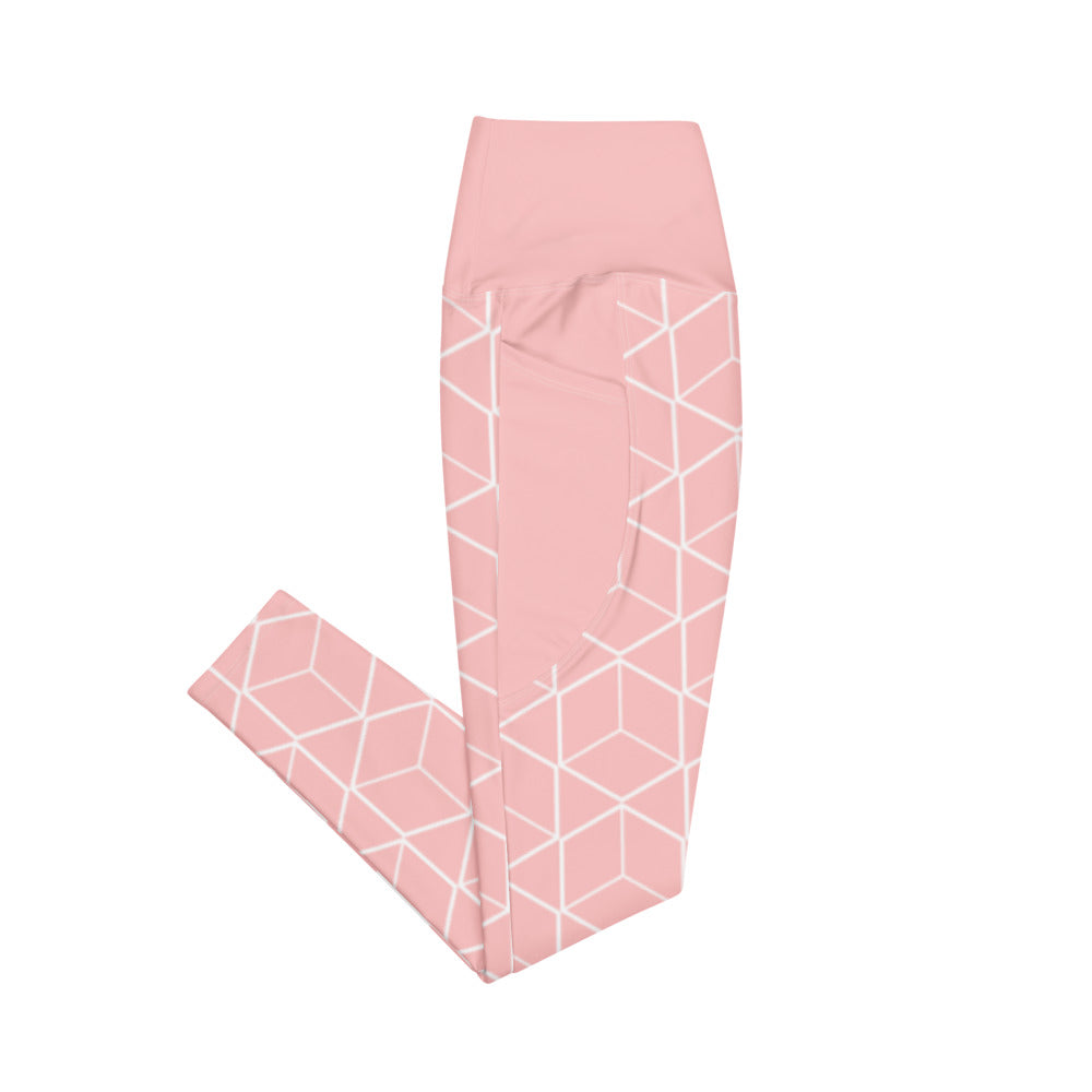 Geometric Pink Leggings with pockets PRO BLEND