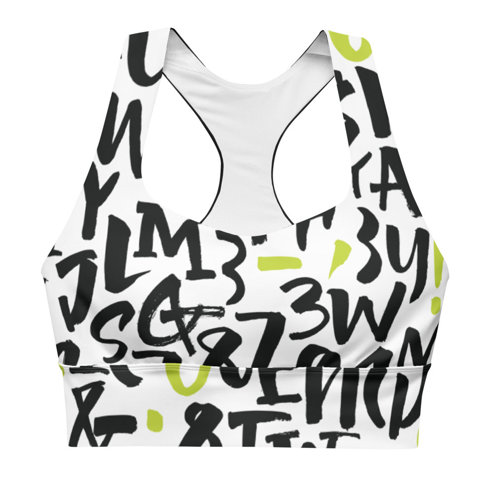 Letter pattern Black/Neon Green women's sports bra PRO BLEND