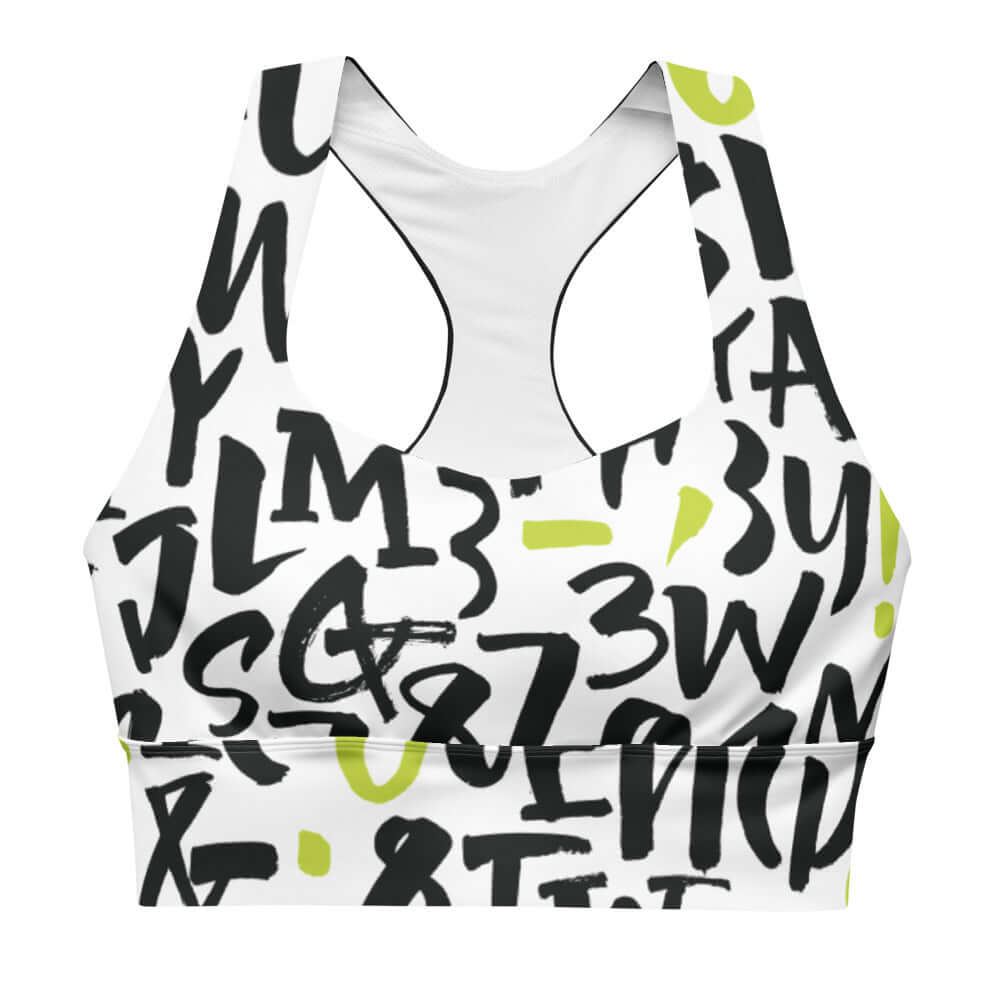 Letter pattern Black/Neon Green women's sports bra PRO BLEND